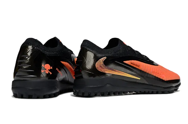 Nike Black Orange Low-Profile Knit Upper Asymmetric Lacing System Turf Soccer Shoes 5
