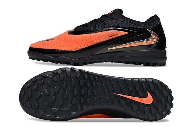 Nike Black Orange Low-Profile Knit Upper Asymmetric Lacing System Turf Soccer Shoes 6