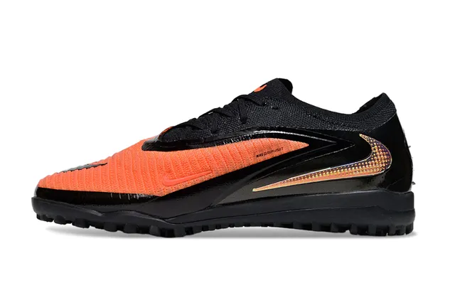 Nike Black Orange Low-Profile Knit Upper Asymmetric Lacing System Turf Soccer Shoes 7