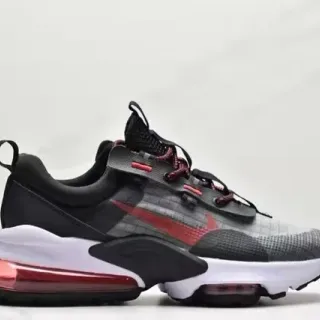 Nike Black Red Layered Mesh And Synthetic Upper Dual Visible Air Cushioning Units Chunky Sneakers