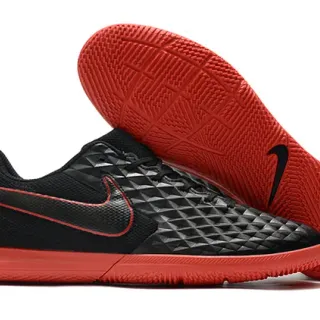 Nike Black Red Quilted Diamond-Textured Upper Low-Cut Collar Indoor Soccer Shoes