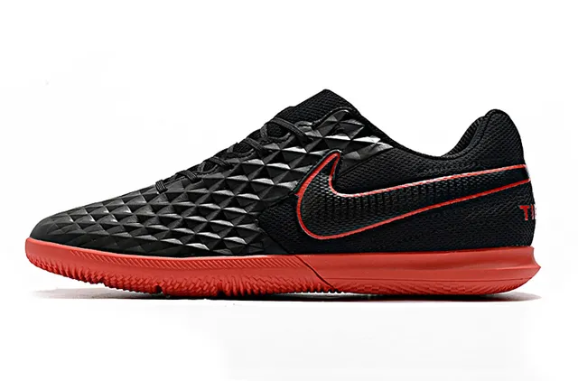 Nike Black Red Quilted Diamond-Textured Upper Low-Cut Collar Indoor Soccer Shoes 14