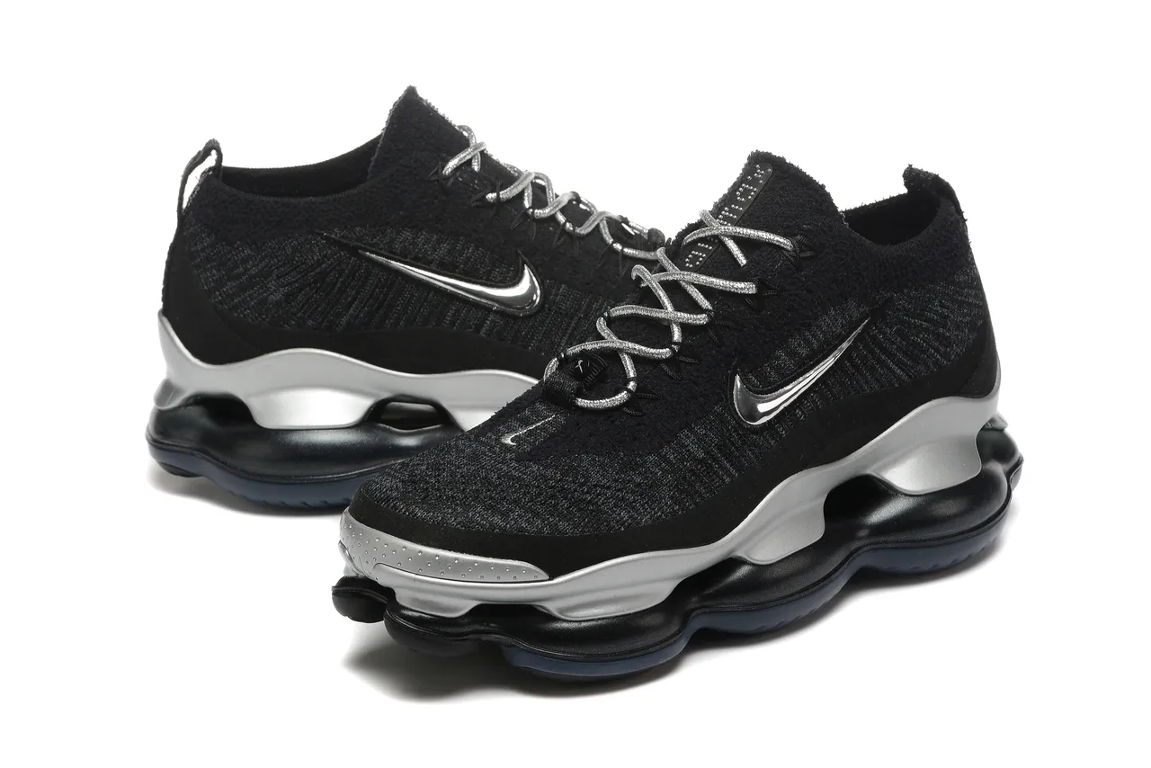 Nike Black Silver Knit Sock-Fit Upper Sculpted Midsole Lifestyle Sneakers 5