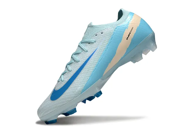 Nike Azul Bege Flyknit Upper Cadarço Assimétrico Firm-Ground Sapatos de Futebol 3