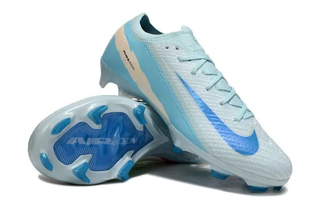 Nike Azul Bege Flyknit Upper Cadarço Assimétrico Firm-Ground Sapatos de Futebol 4