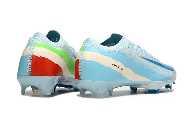 Nike Azul Bege Flyknit Upper Cadarço Assimétrico Firm-Ground Sapatos de Futebol 5