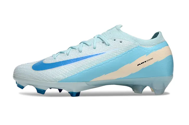 Nike Azul Bege Flyknit Upper Cadarço Assimétrico Firm-Ground Sapatos de Futebol 7
