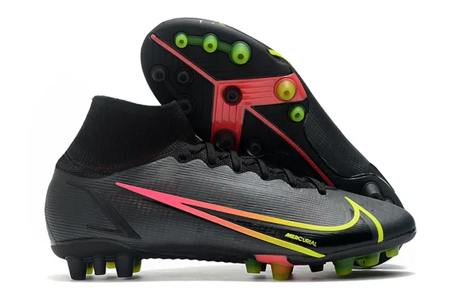 Nike Blue Orange High-Cut Sock-Fit Collar Dynamic Flame Graphic Overlay Firm-Ground Soccer Shoes 2