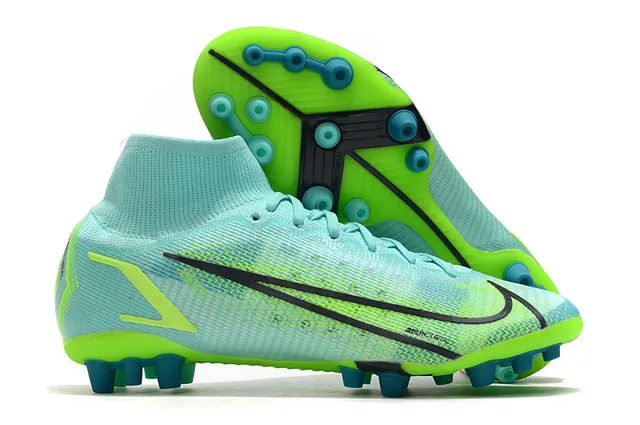 Nike Blue Orange High-Cut Sock-Fit Collar Dynamic Flame Graphic Overlay Firm-Ground Soccer Shoes 4