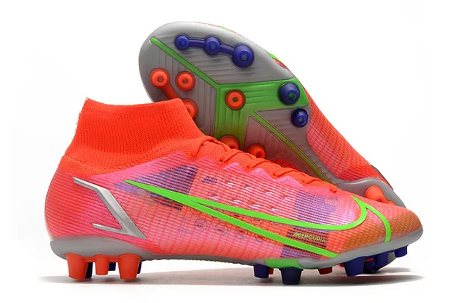 Nike Blue Orange High-Cut Sock-Fit Collar Dynamic Flame Graphic Overlay Firm-Ground Soccer Shoes 5