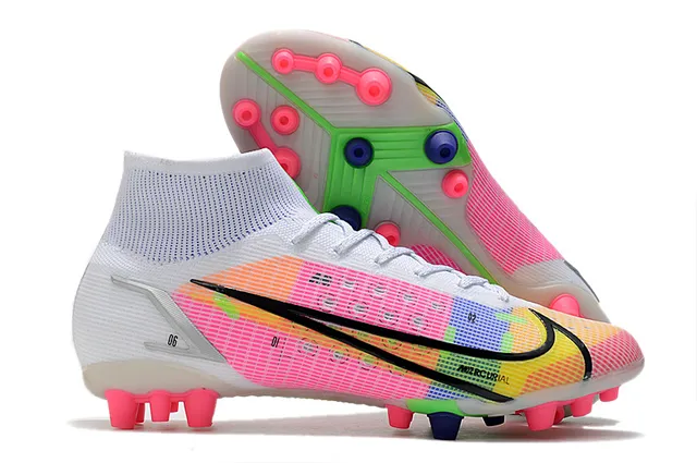 Nike Blue Orange High-Cut Sock-Fit Collar Dynamic Flame Graphic Overlay Firm-Ground Soccer Shoes 6