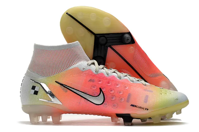Nike Blue Orange High-Cut Sock-Fit Collar Dynamic Flame Graphic Overlay Firm-Ground Soccer Shoes 7