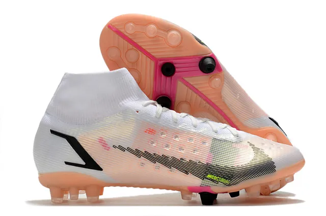 Nike Blue Orange High-Cut Sock-Fit Collar Dynamic Flame Graphic Overlay Firm-Ground Soccer Shoes 8
