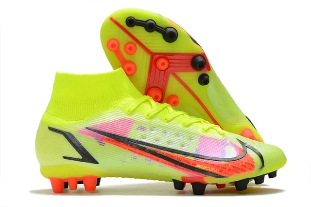 Nike Blue Orange High-Cut Sock-Fit Collar Dynamic Flame Graphic Overlay Firm-Ground Soccer Shoes 10