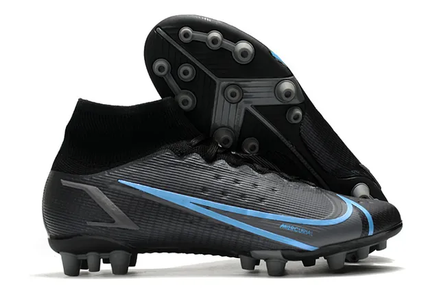 Nike Blue Orange High-Cut Sock-Fit Collar Dynamic Flame Graphic Overlay Firm-Ground Soccer Shoes 11