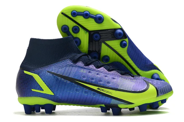 Nike Blue Orange High-Cut Sock-Fit Collar Dynamic Flame Graphic Overlay Firm-Ground Soccer Shoes 12
