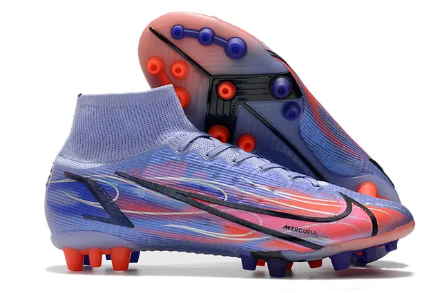 Nike Blue Orange High-Cut Sock-Fit Collar Dynamic Flame Graphic Overlay Firm-Ground Soccer Shoes 13