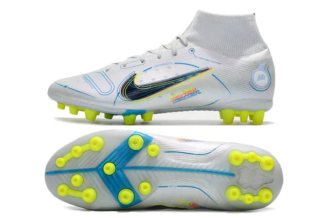 Nike Blue Orange High-Cut Sock-Fit Collar Dynamic Flame Graphic Overlay Firm-Ground Soccer Shoes 17