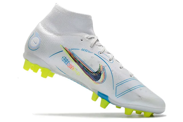 Nike Blue Orange High-Cut Sock-Fit Collar Dynamic Flame Graphic Overlay Firm-Ground Soccer Shoes 18