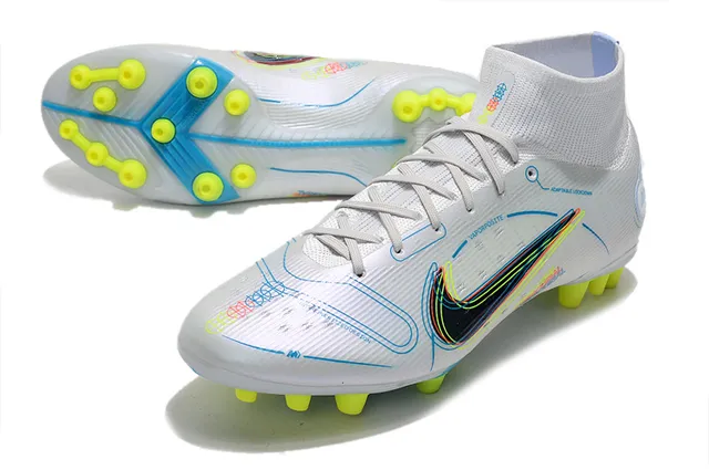 Nike Blue Orange High-Cut Sock-Fit Collar Dynamic Flame Graphic Overlay Firm-Ground Soccer Shoes 21
