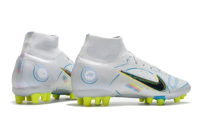 Nike Blue Orange High-Cut Sock-Fit Collar Dynamic Flame Graphic Overlay Firm-Ground Soccer Shoes 22