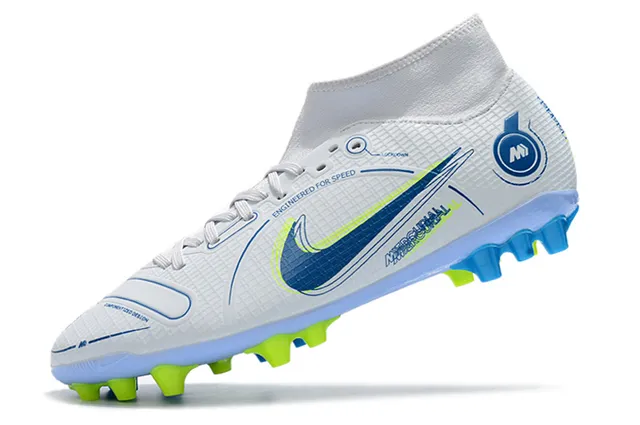 Nike Zapatillas de fútbol azul y naranja de corte alto, cuello para calcetín, texturizado en rejilla, upper sintético, para terreno firme 16
