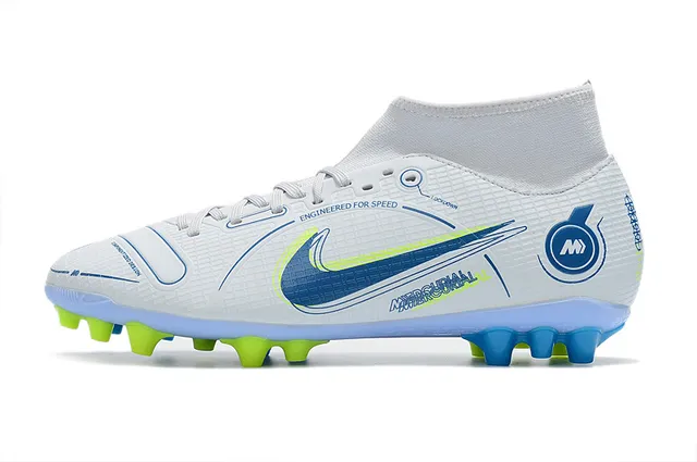 Nike Zapatillas de fútbol azul y naranja de corte alto, cuello para calcetín, texturizado en rejilla, upper sintético, para terreno firme 17