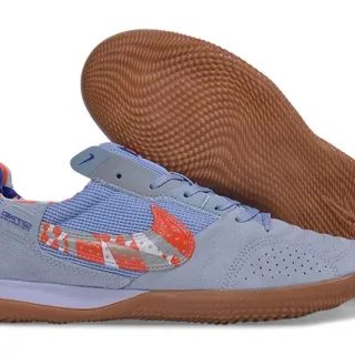 Nike Blue Orange Low-Top Perforated Suede Upper Indoor Soccer Shoes