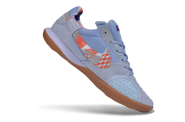 Nike Blue Orange Low-Top Perforated Suede Upper Indoor Soccer Shoes 2