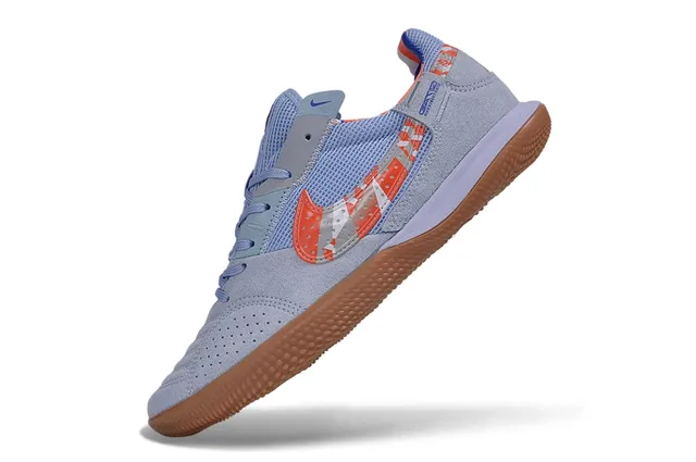 Nike Blue Orange Low-Top Perforated Suede Upper Indoor Soccer Shoes 3