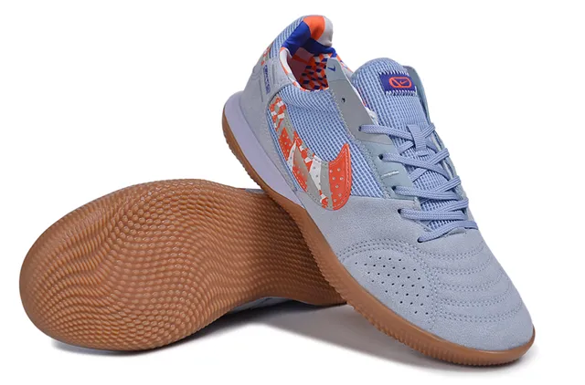 Nike Blue Orange Low-Top Perforated Suede Upper Indoor Soccer Shoes 4