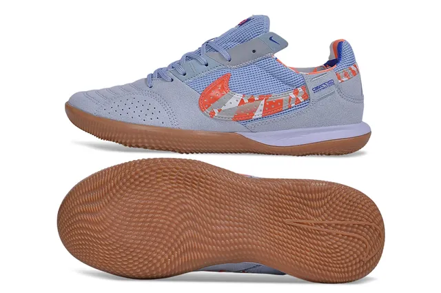 Nike Blue Orange Low-Top Perforated Suede Upper Indoor Soccer Shoes 6