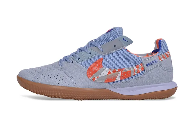 Nike Blue Orange Low-Top Perforated Suede Upper Indoor Soccer Shoes 7