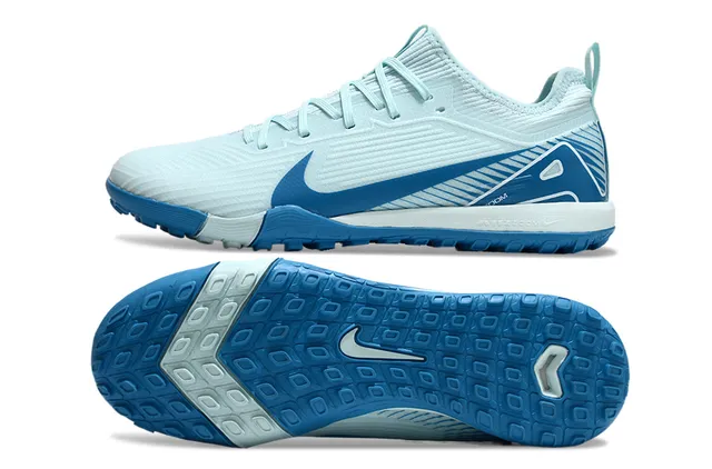 Nike नीला सफेद कनिट ऊपरी डायनामिक केज ओवरले टर्फ सॉकर जूते 5