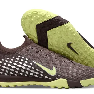 Nike Brown Green Knit Sock-Fit Upper Asymmetric Lacing Turf Soccer Shoes