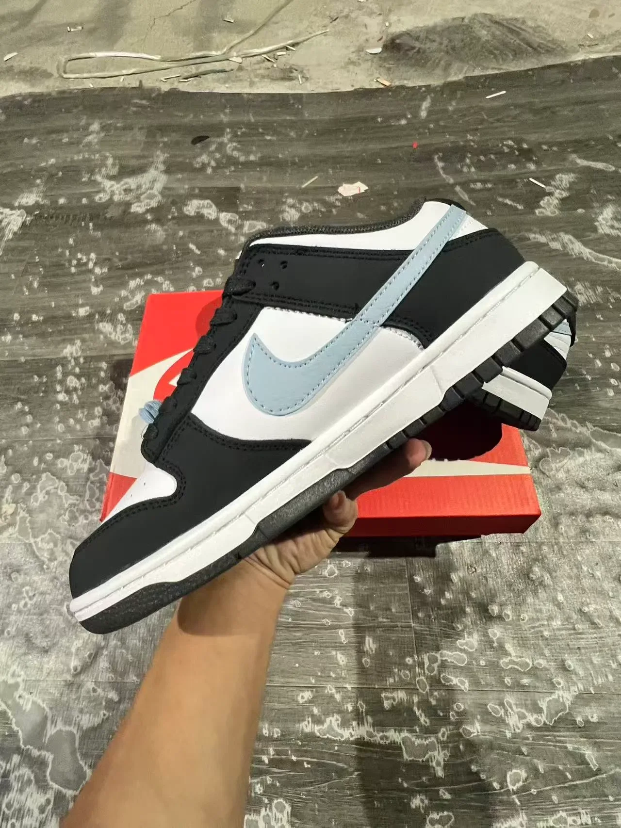 Nike Dunk Low Black White Light Blue Lifestyle Sneakers 5