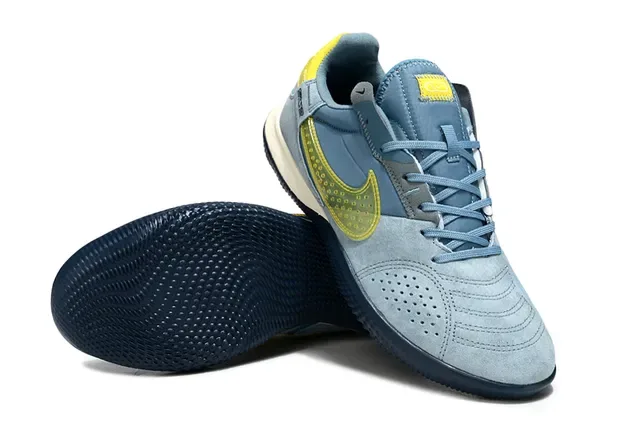 Nike Gato 蓝黄 麂皮面 穿孔 Swoosh Overlay 室内足球鞋 18