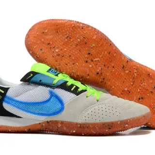 Nike Gato أبيض أزرق منخفض مثقب سويد شبكي علوي أحذية كرة القدم الداخلية