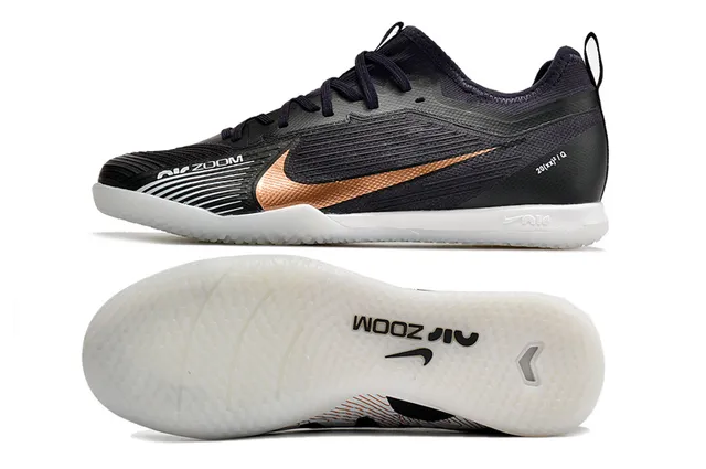 Nike सुनहरा काला धातुकी तांबा ऊपरी लेस और कॉलर इनडोर सॉकर जूते 24