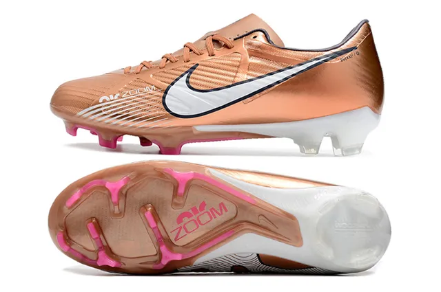 Nike Gold Pink Metallic Copper Upper White Swoosh Firm-Ground Soccer Shoes 22