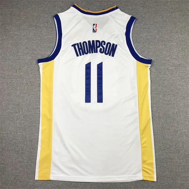 Nike Golden State Warriors Klay Thompson #11 White Yellow Sleeveless V-Neck Jersey 2