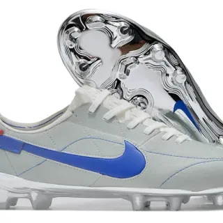 Nike Chaussures de football cuir gris bleu upper matelassé vamp firm-ground