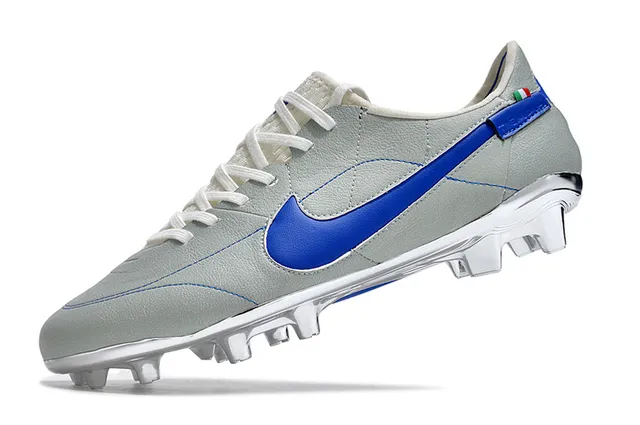 Nike Chaussures de football cuir gris bleu upper matelassé vamp firm-ground 3