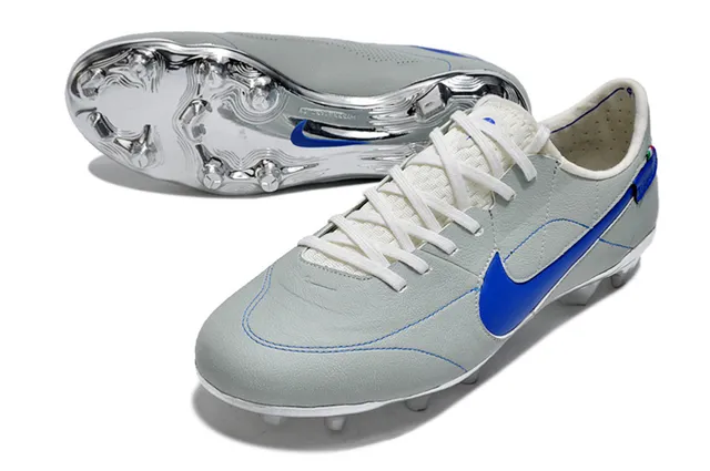 Nike Chaussures de football cuir gris bleu upper matelassé vamp firm-ground 4