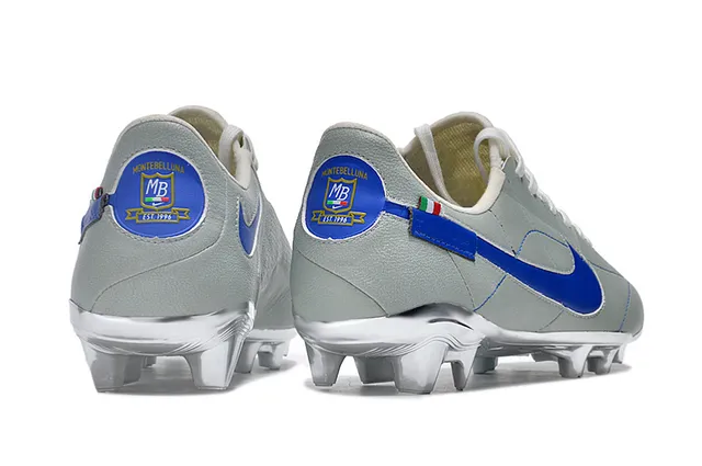 Nike Chaussures de football cuir gris bleu upper matelassé vamp firm-ground 5