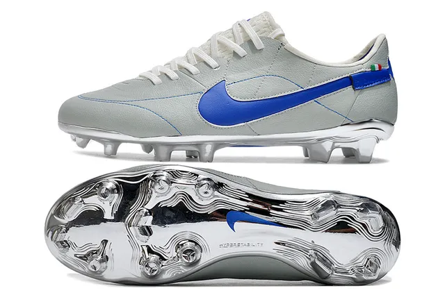 Nike Chaussures de football cuir gris bleu upper matelassé vamp firm-ground 6