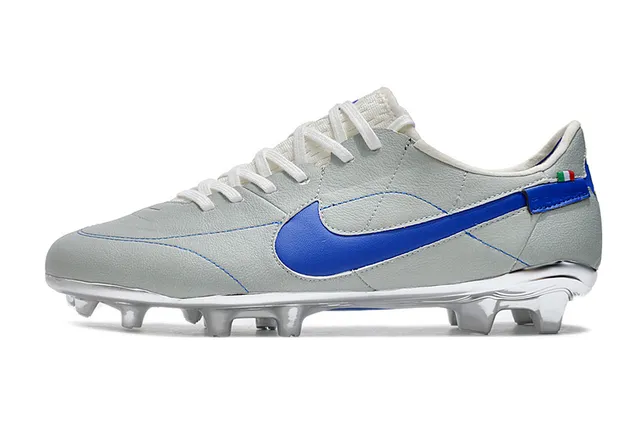 Nike Chaussures de football cuir gris bleu upper matelassé vamp firm-ground 7