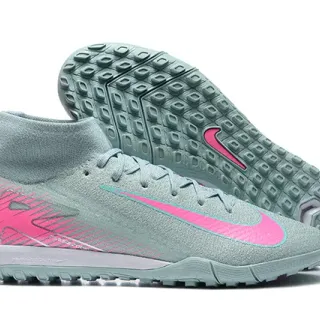 Nike Gray Pink Sock-Fit Collar Flyknit Upper Turf Soccer Shoes