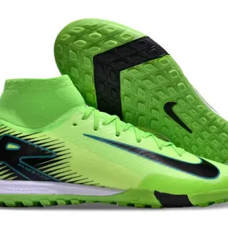 Nike Green Black High-Top Sock-Fit Collar Neon Lime Knit Upper Turf Soccer Shoes