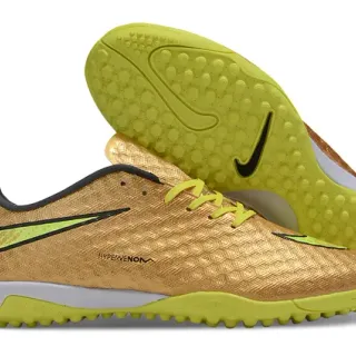 Nike Hypervenom Sapatos de futebol Turf com upper texturizado em amarelo dourado metálico e acentos neon